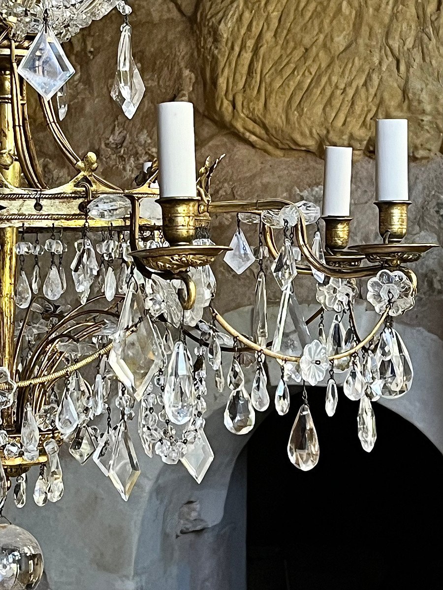 Important Chandelier In Gilt Bronze And Rock Crystal. Northern Europe, Late 18th Early 19th Century-photo-3