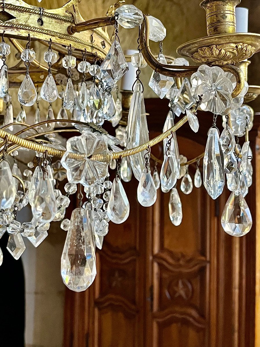 Important Chandelier In Gilt Bronze And Rock Crystal. Northern Europe, Late 18th Early 19th Century-photo-4