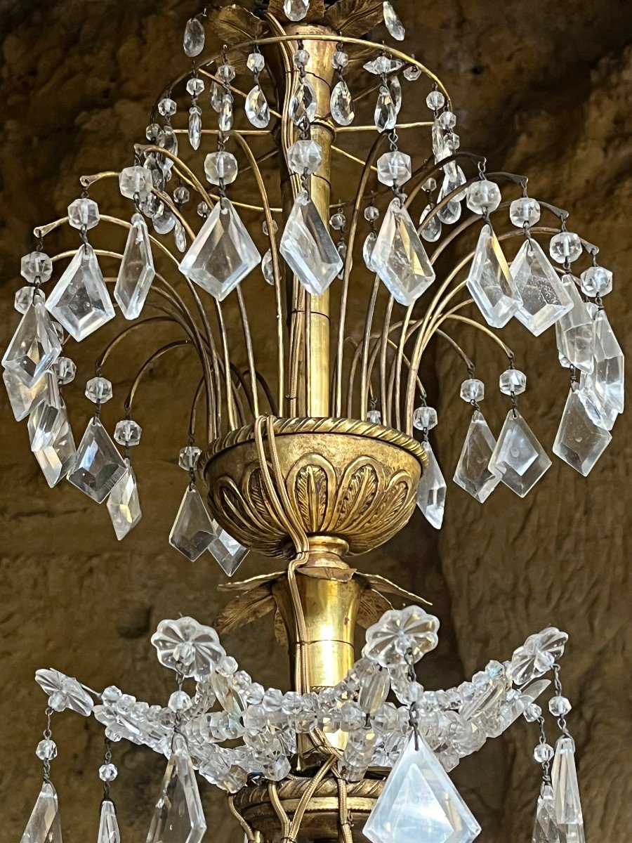 Important Chandelier In Gilt Bronze And Rock Crystal. Northern Europe, Late 18th Early 19th Century-photo-3