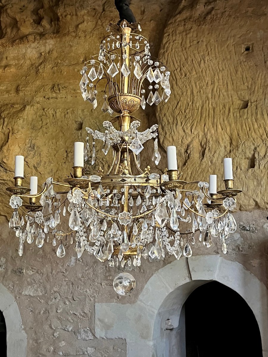 Important Chandelier In Gilt Bronze And Rock Crystal. Northern Europe, Late 18th Early 19th Century