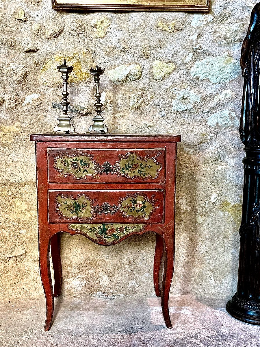 Petite Commode Peinte , Sicile ,  Fin XVIII ème . Chevet . 