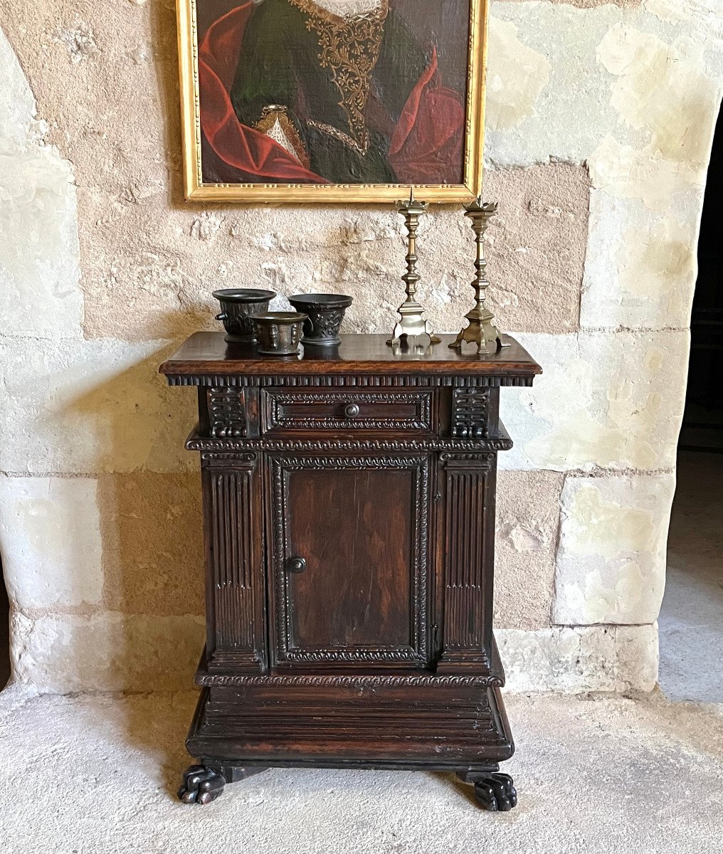 Oratory, Italy, 17th Century. Small Piece Of Furniture With One Door 