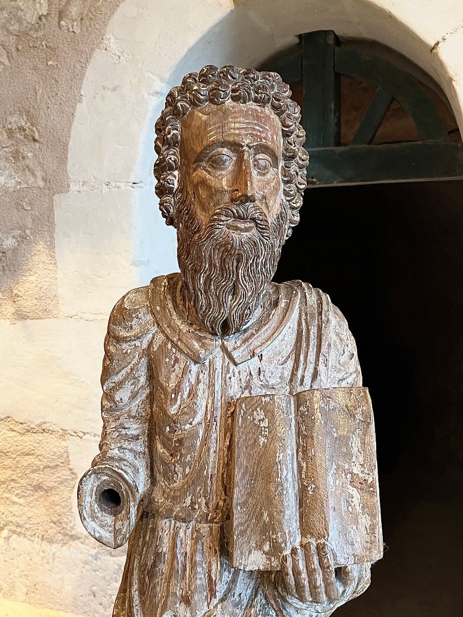 Large Statue Of Saint The Evangelist, Walnut Wood, 15th Century -photo-2