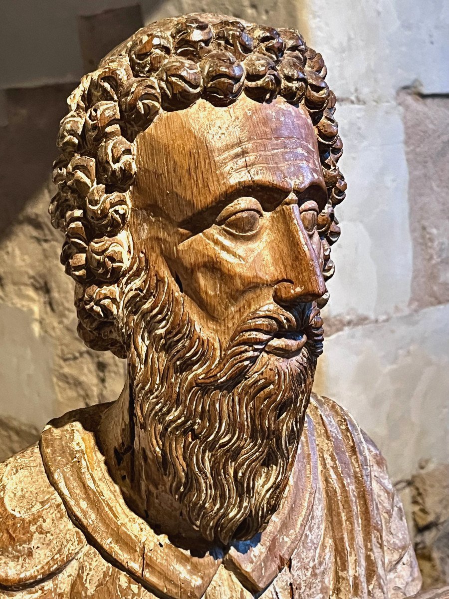 Large Statue Of Saint The Evangelist, Walnut Wood, 15th Century -photo-3