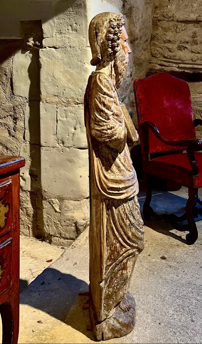 Large Statue Of Saint The Evangelist, Walnut Wood, 15th Century -photo-5