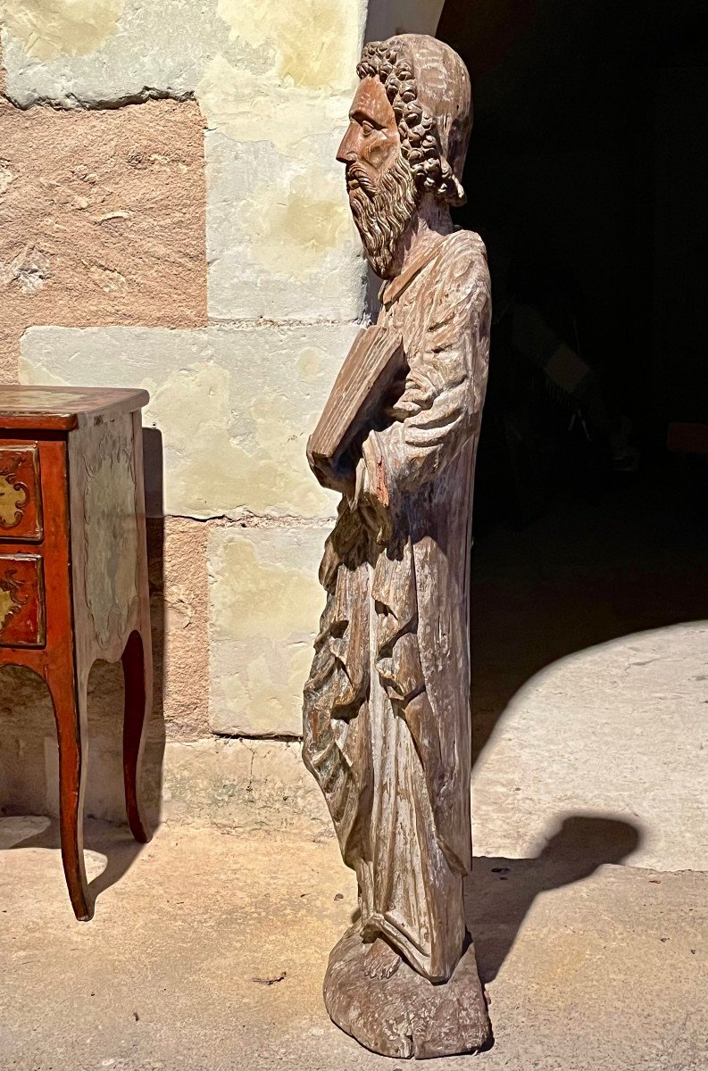 Large Statue Of Saint The Evangelist, Walnut Wood, 15th Century -photo-7