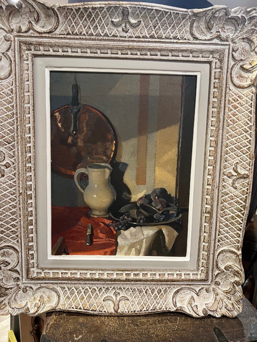 Oil On Cardboard Signed André Charigny Still Life