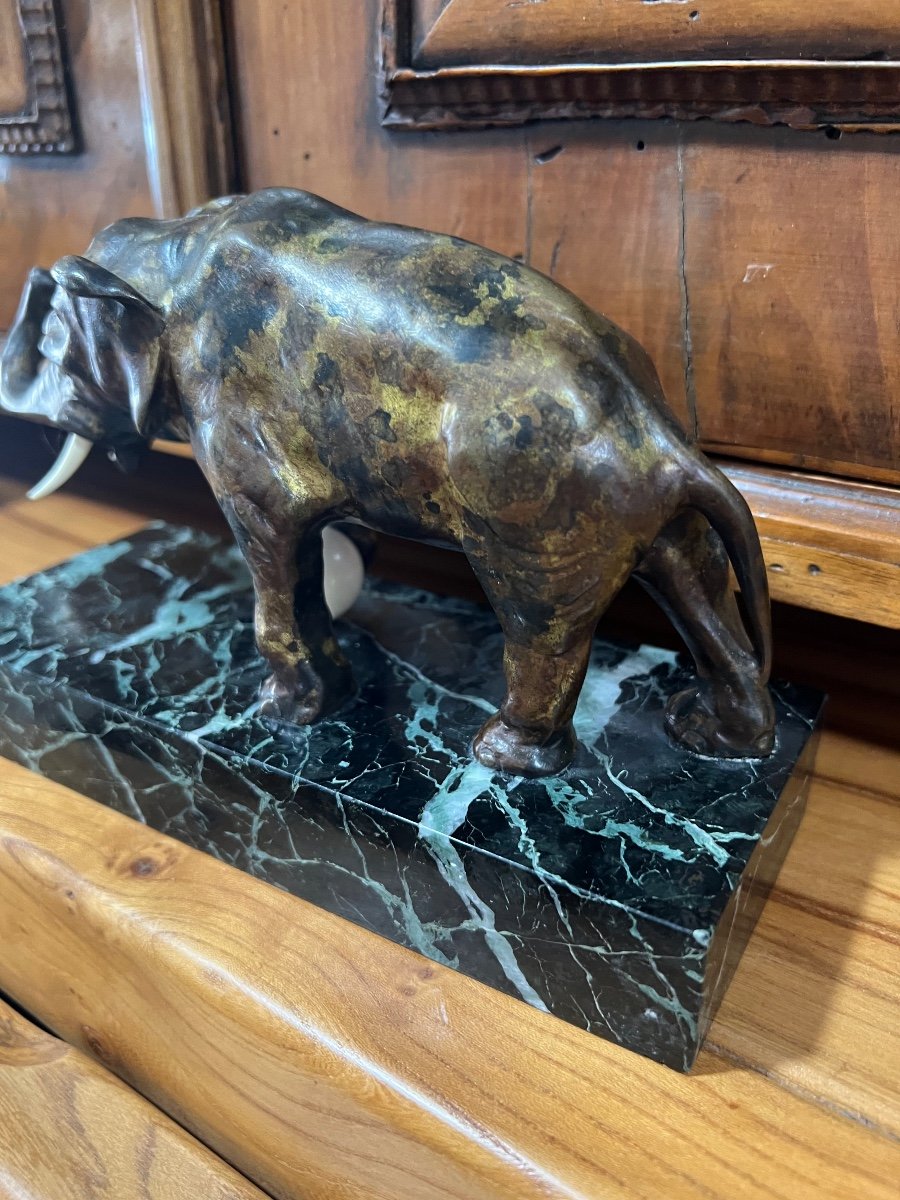 Bronze By Louis Riche Elephant In La Boulle -photo-4