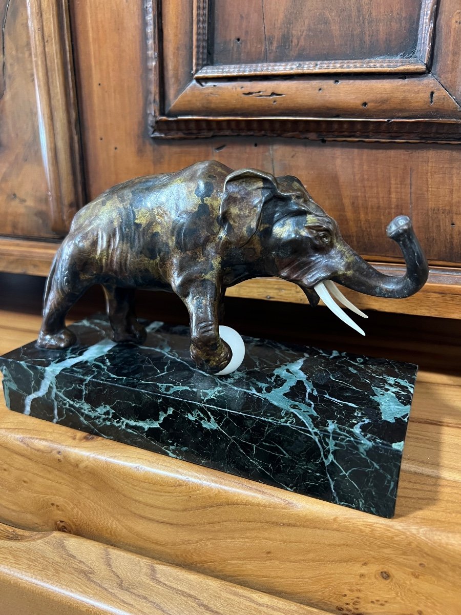 Bronze By Louis Riche Elephant In La Boulle -photo-1