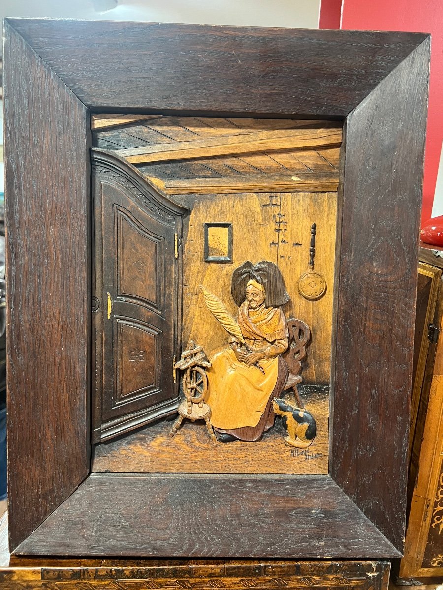 Tableau Sculpté Albert Thiam Scène D’intérieur Alsace