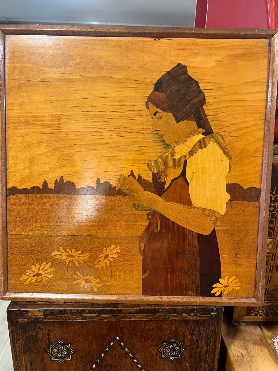 Marquetry Painting By émile Galle Art Nouveau The Alsatian With The Flower