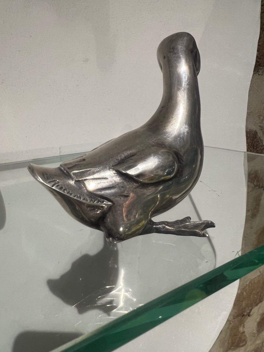 Bronze Argenté Art Deco Par Rischmann Le Canard-photo-1