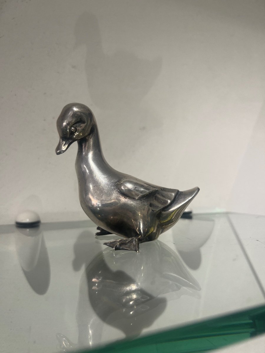 Bronze Argenté Art Deco Par Rischmann Le Canard-photo-6