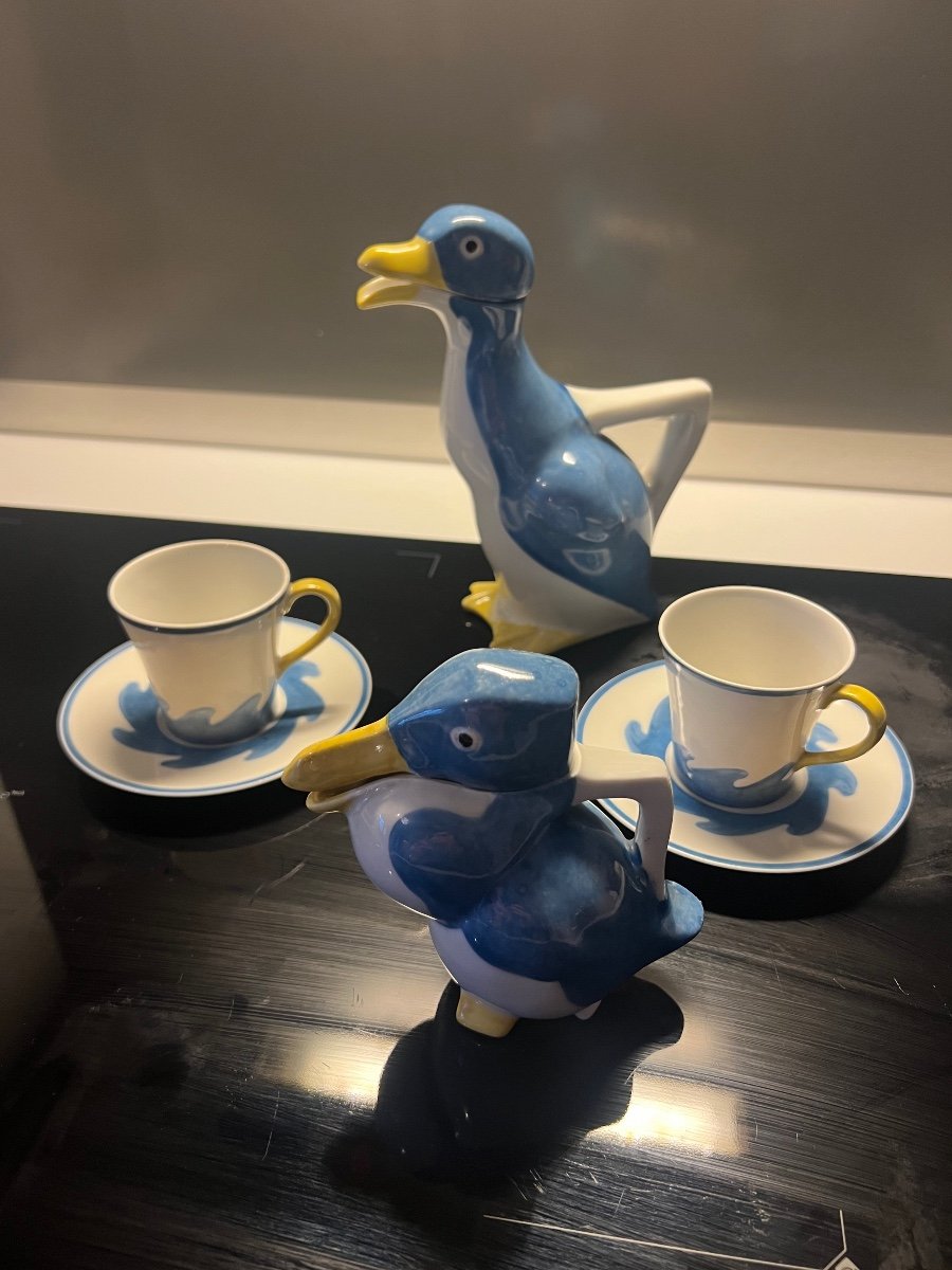 Service Porcelaine Par Marcel édouard Sandoz Tête à Tête Canards Et Deux Tasses Havilland