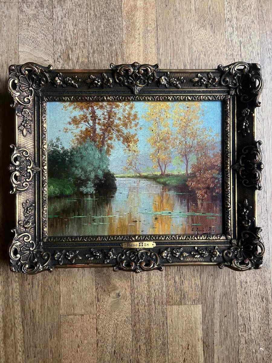 Oil On Canvas By Rene Charles Edmond His River In Forest 