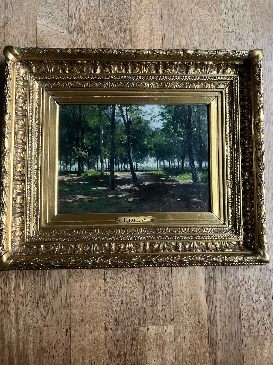 Oil On Canvas By Charlay-pompon Charles Landscape Forest -photo-1