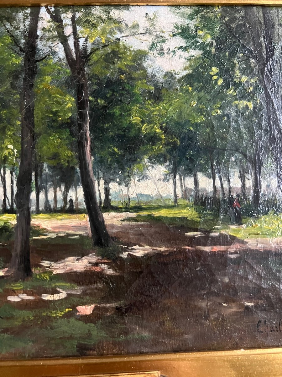 Oil On Canvas By Charlay-pompon Charles Landscape Forest -photo-2