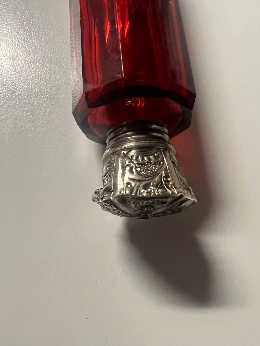 Double Mount Salt Bottle Silver, Red Crystal-photo-3