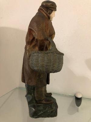 An Overland Bronze And Ivory Sculpture Representing A Man With His Basquet By Secarel-photo-3