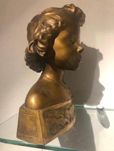 Bronze Buste De Jeunes Fille Art Nouveau-photo-4