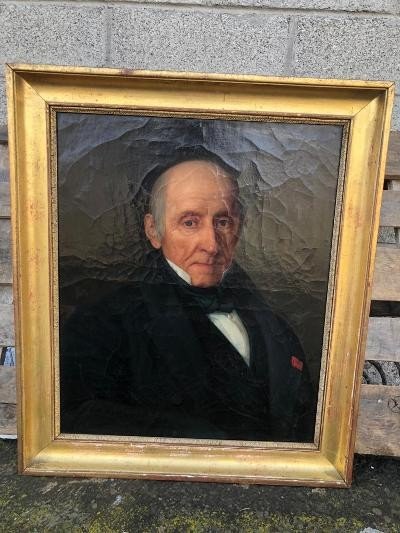 Huile Sur Toile Portrait d'Homme Signé Henri Beltz 1842 Cadre Doré d'Origine