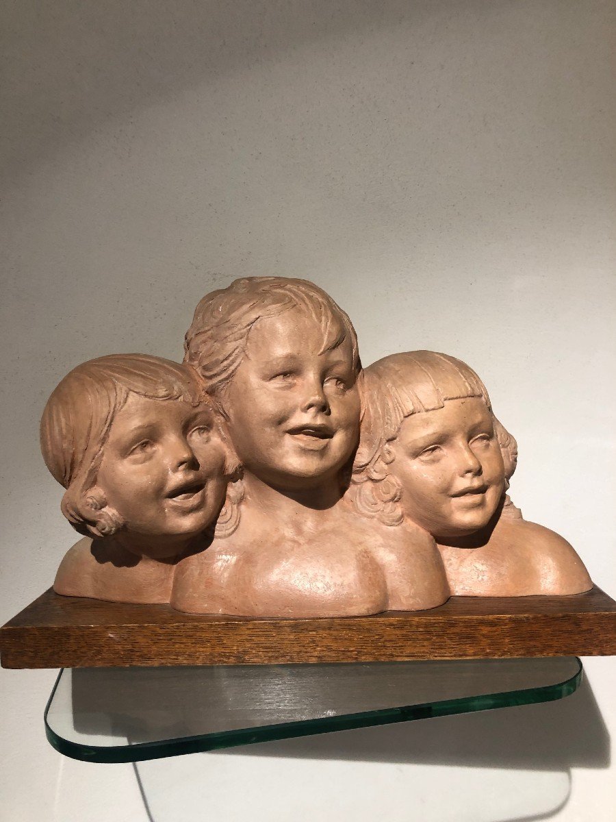 Terracotta Signed Chiparus Three Young Girl 1925