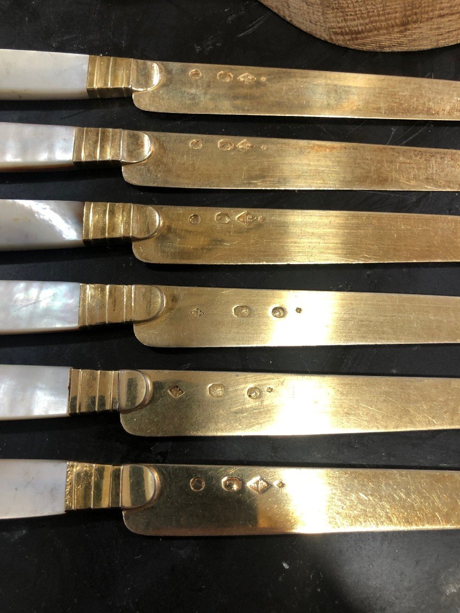 Six Knives In Vermeil And Handle In Mother Of Pearl And Gold-photo-6