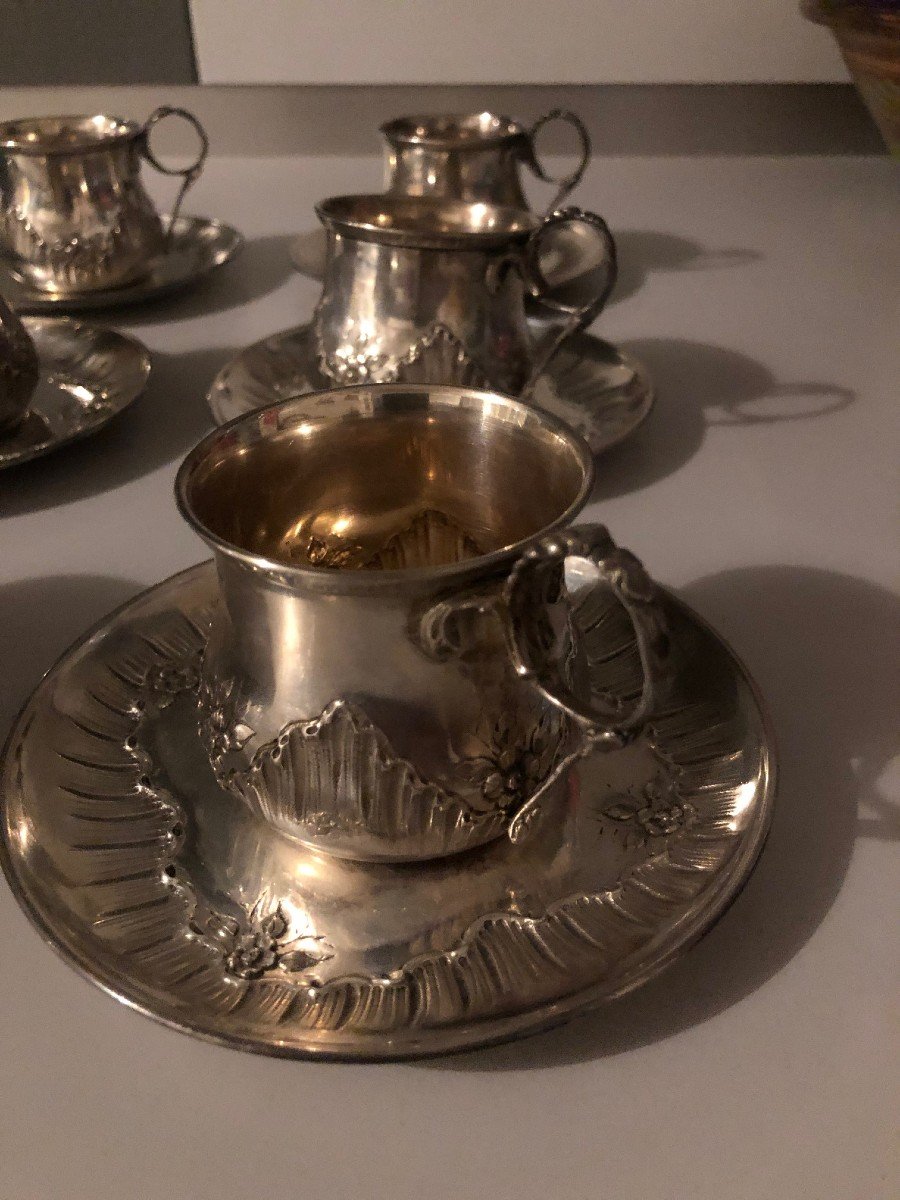 Suite Of Six Silver Minerva Cups And Saucers-photo-2