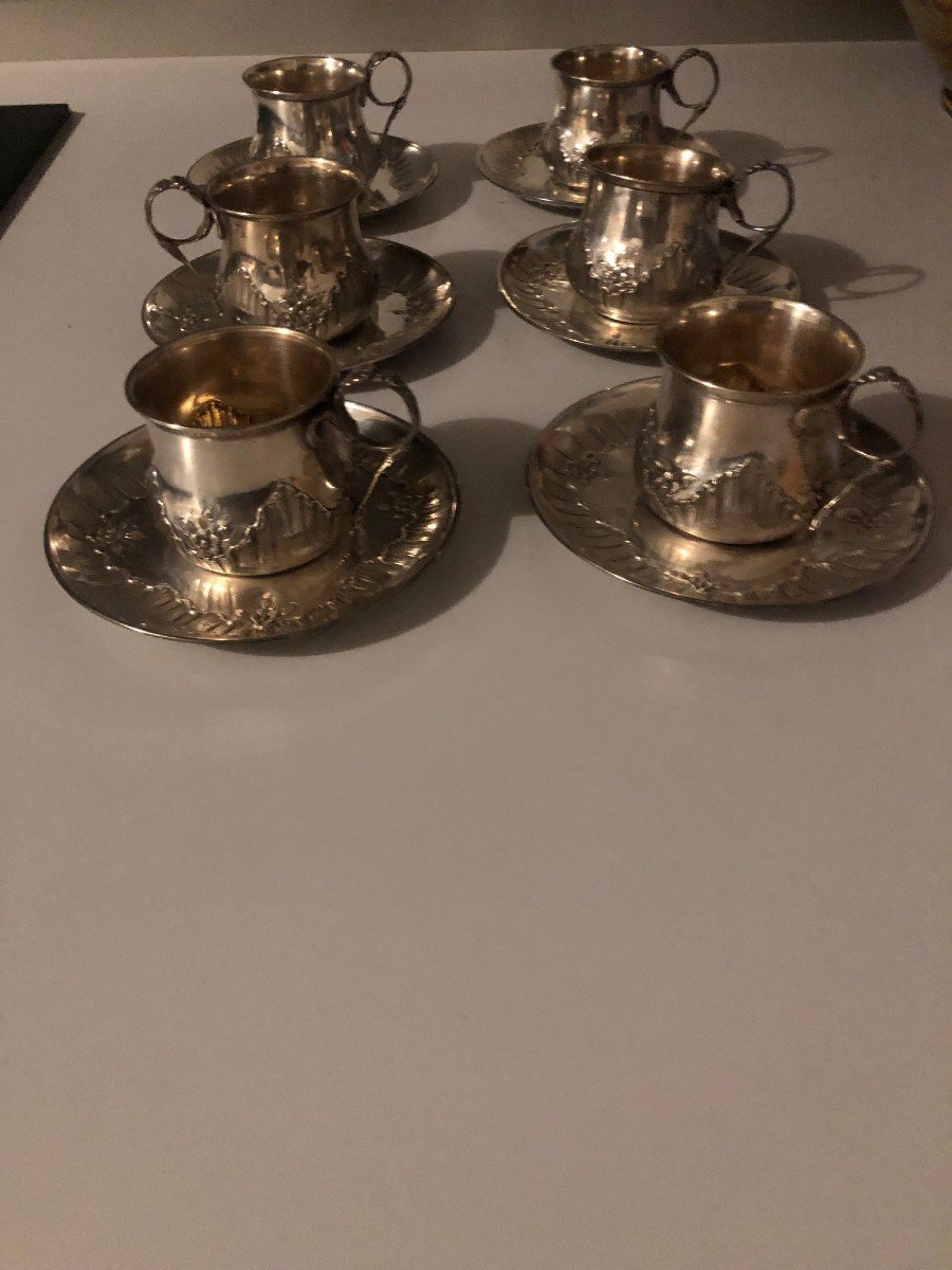 Suite Of Six Silver Minerva Cups And Saucers-photo-3