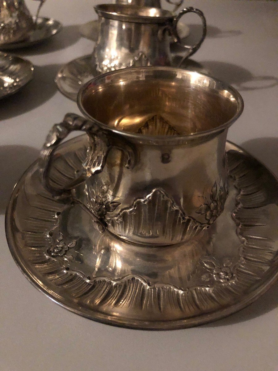 Suite Of Six Silver Minerva Cups And Saucers-photo-4