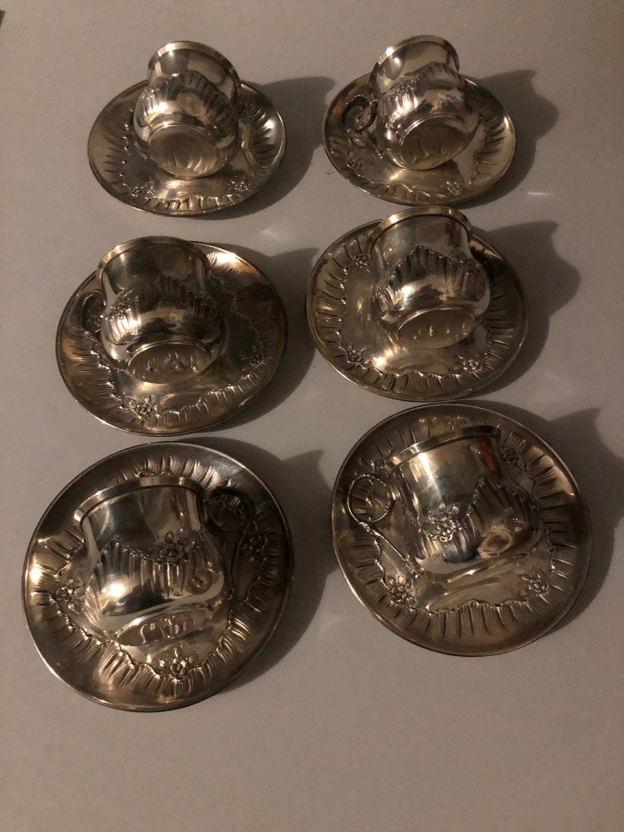 Suite Of Six Silver Minerva Cups And Saucers