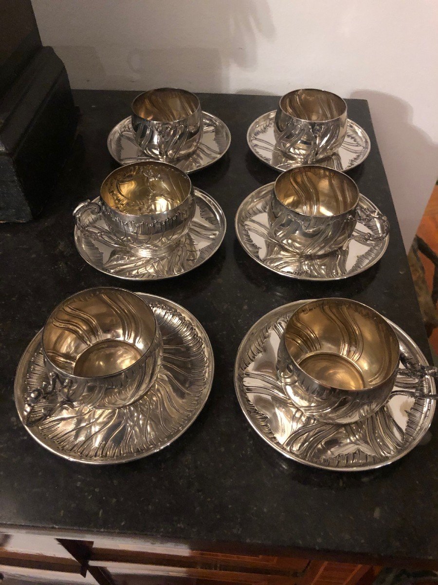 Six Silver Minerva Cups And Saucers-photo-8