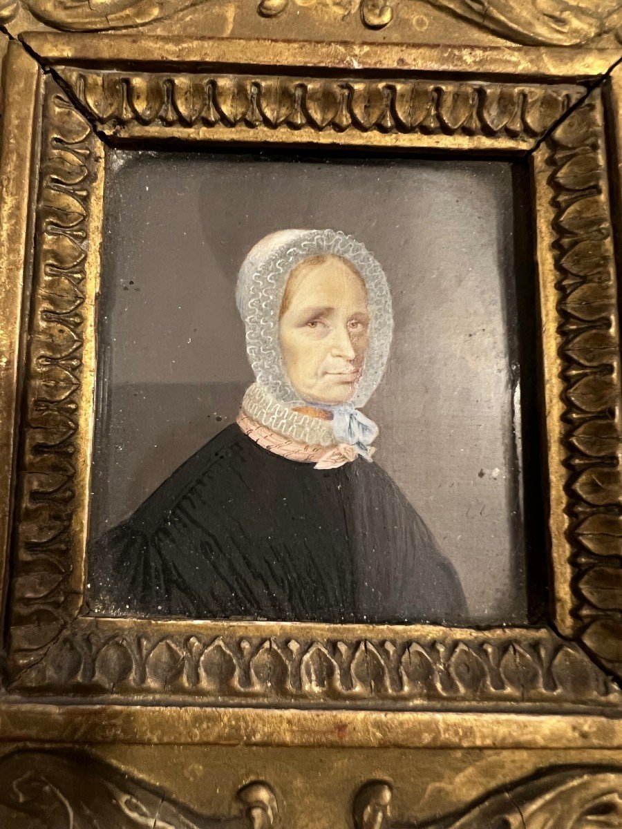 Portrait Woman, Miniature On Paper Empire Period In Its Frame-photo-7