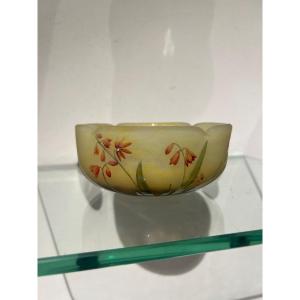 Engraved Enameled Daum Polylobed Cup With Flower Decor