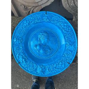 Grand Plat Bleu Longwy Diamètre 56 Cm