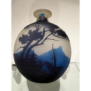 Muller Brothers Luneville Landscape Engraved Vase