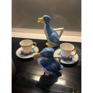 Service Porcelaine Par Marcel édouard Sandoz Tête à Tête Canards Et Deux Tasses Havilland