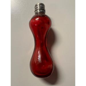 Salt Bottle Silver Frame Red Crystal Pear Shape