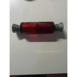 Double Mount Salt Bottle Silver, Red Crystal