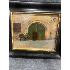 Oil Painting On Wood Signed Eugene Cadel Expo Salon 1909