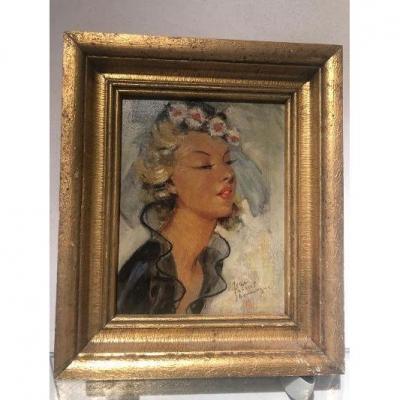 Domergue Jean Gabriel Huile Portrait Jeune Femme