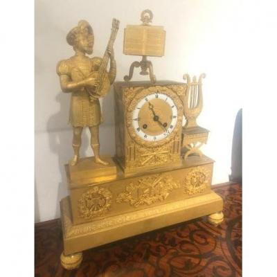 Empire Period Clock Gilt Bronze Musician And Music Attribute