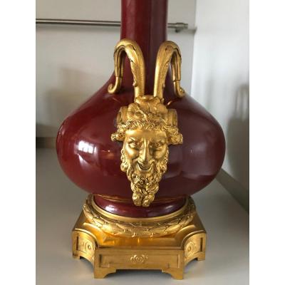Lampe époque Napoléon III Rouge Sang De Boeuf Gagneau Bronze Doré