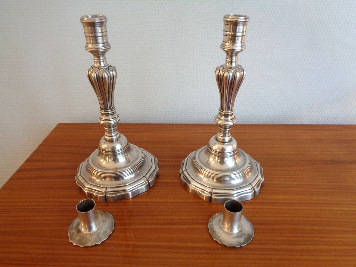 Pair Of Louis XV Candlesticks In Silvered Bronze -photo-4