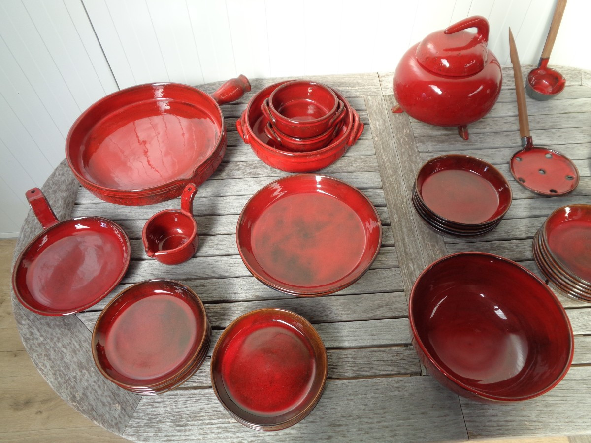 Manganese Red Ceramic Dinner Service By Gérard Hoffman-photo-2