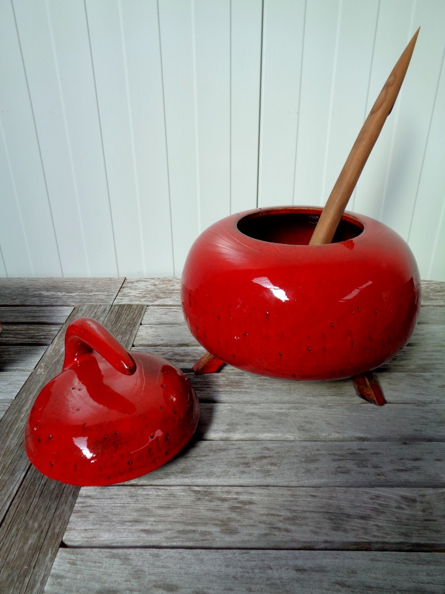 Manganese Red Ceramic Dinner Service By Gérard Hoffman-photo-2