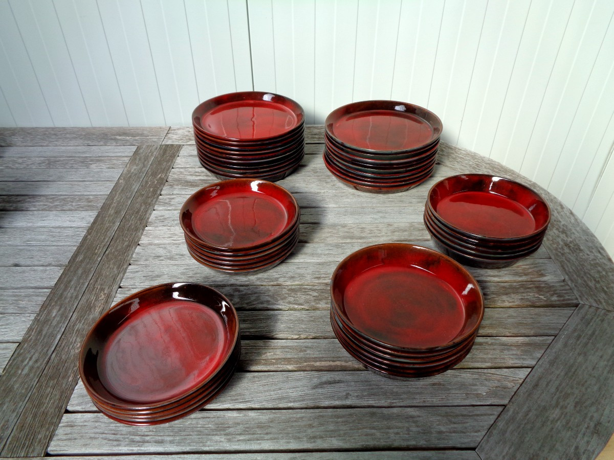 Manganese Red Ceramic Dinner Service By Gérard Hoffman-photo-7