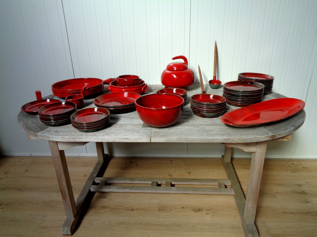 Manganese Red Ceramic Dinner Service By Gérard Hoffman