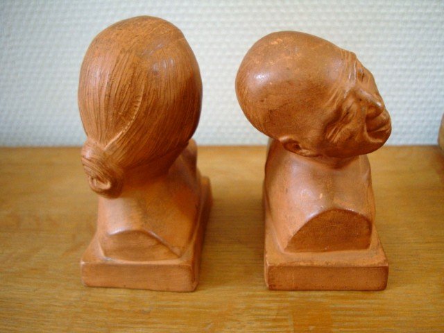 G. Hauchecorne- Couple de bustes en terre cuite-photo-4