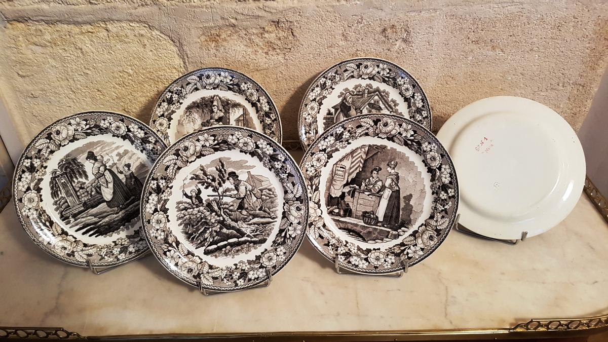 6 Plates In Gien Faience